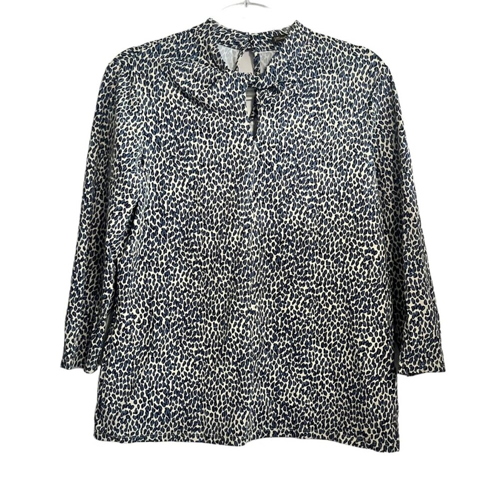 J MCLAUGHLIN LARGE BLUE CHEETAH LONG SLEEVE SHIRT PRINTED KEY HOLE CUT OUT BLOUS